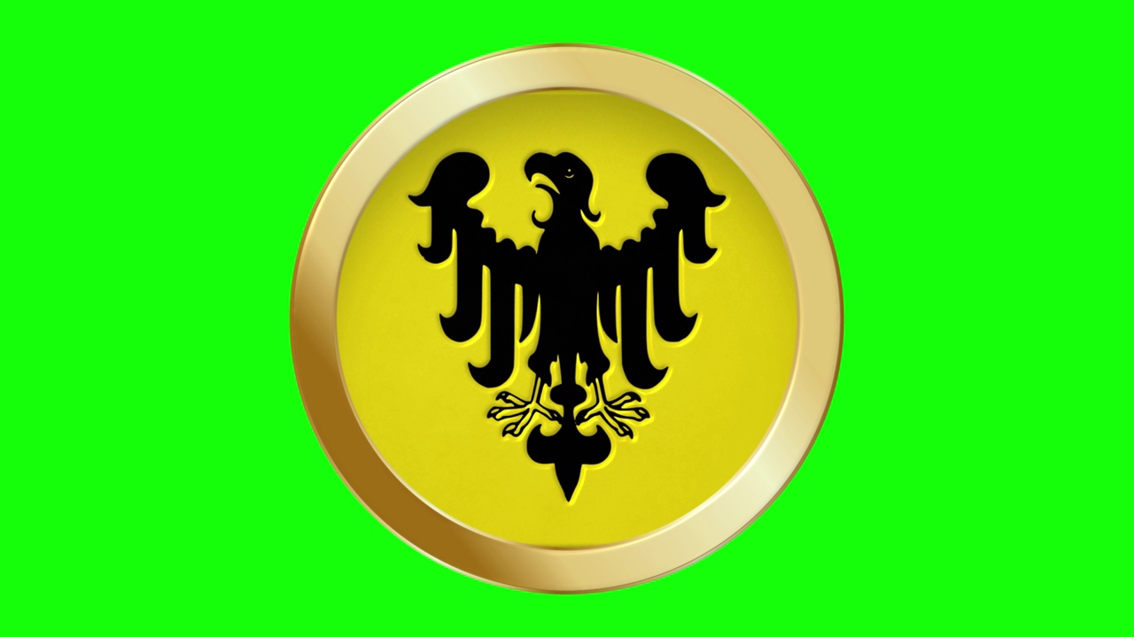 罗马帝国的旗帜弹出式的金色金属圆环国旗动画背景孤立的绿色屏幕背景可循环股票视频视频下载