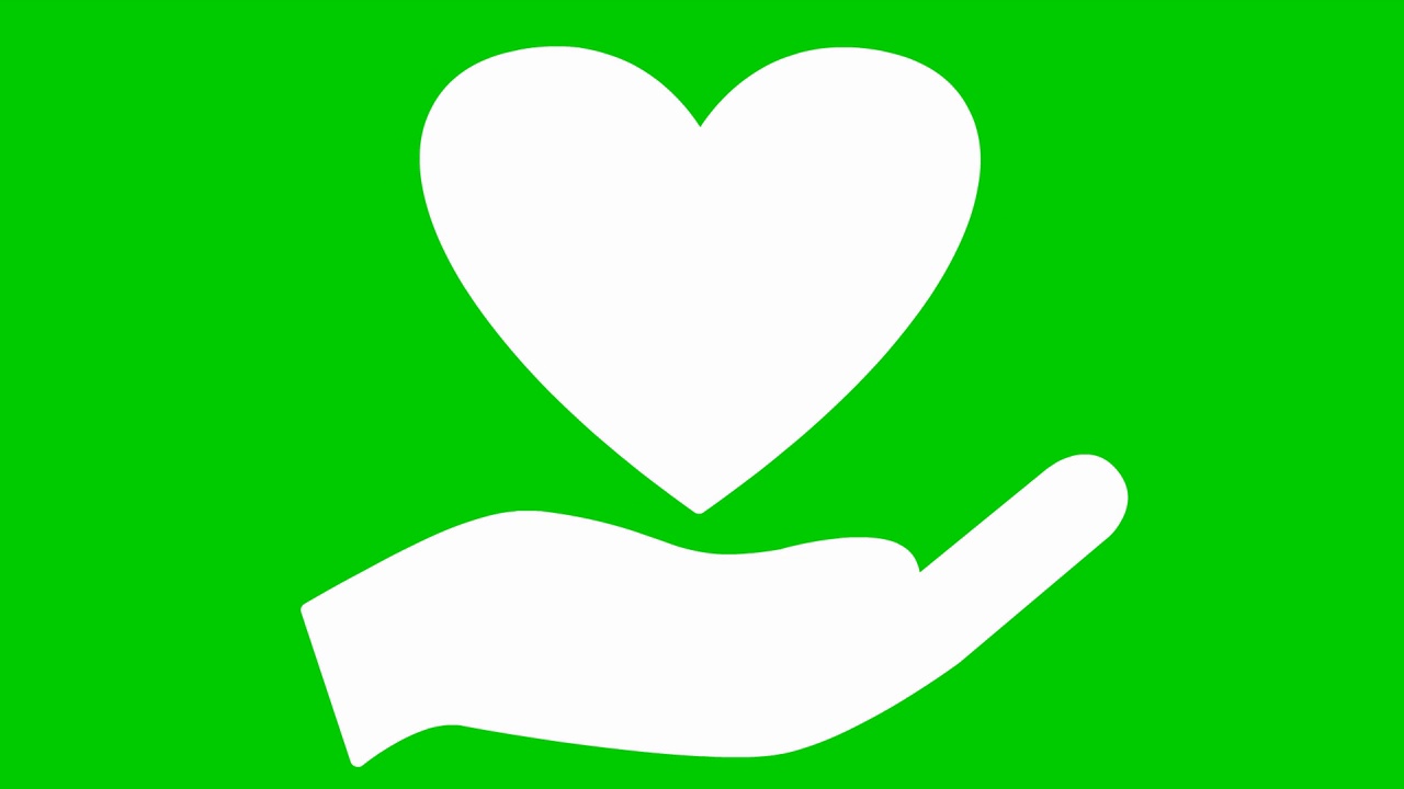 动画白色的心脏在手掌上跳动。循环视频的心跳。慈善、健康、医药的理念。矢量插图隔离在绿色背景上。视频素材