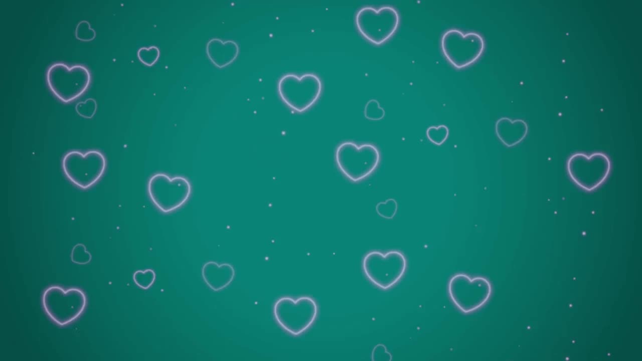 动画白色文字情人节快乐，红色心形，绿色背景。视频素材