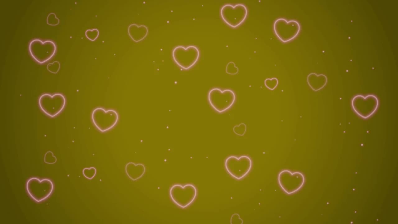 动画白色文字情人节快乐，红色心形，橙色背景。视频素材