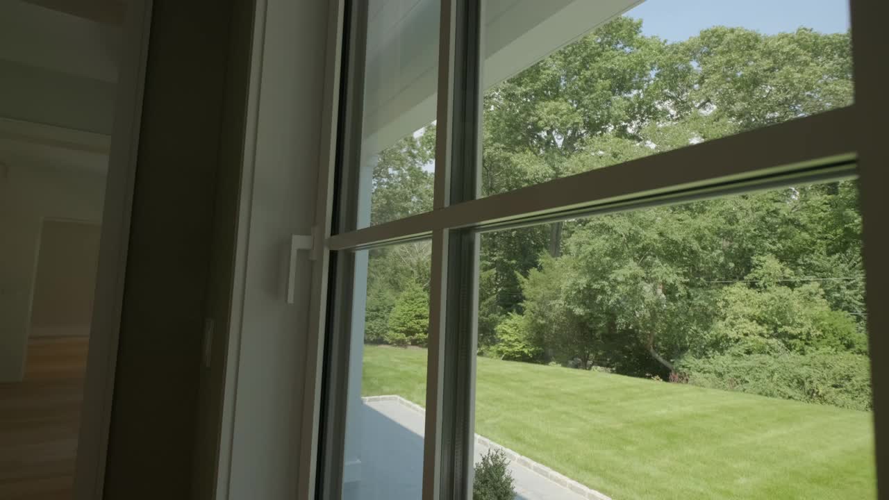 房子里的大窗户开着以便通风。移动镜头视频下载