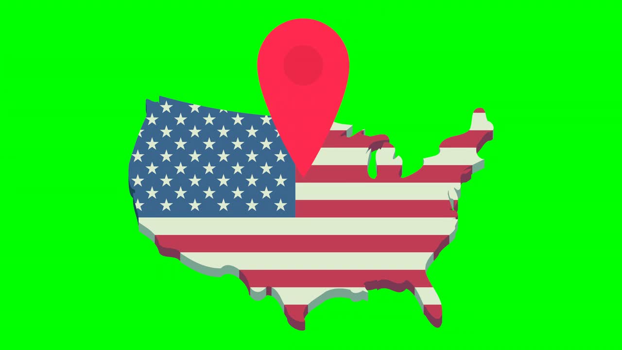 美国位置，绿色背景(平面设计中循环)视频素材