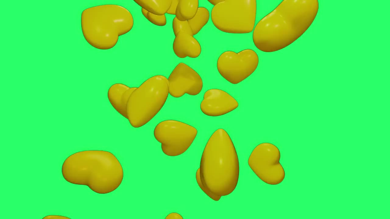动画橙色心形漂浮在绿色背景。视频素材