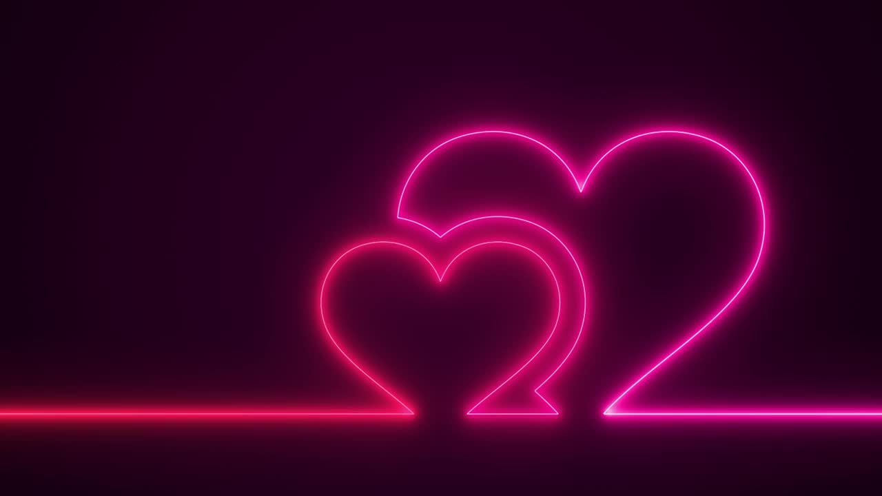 發光的紅色和粉色霓虹燈心臟情人節背景視頻素材