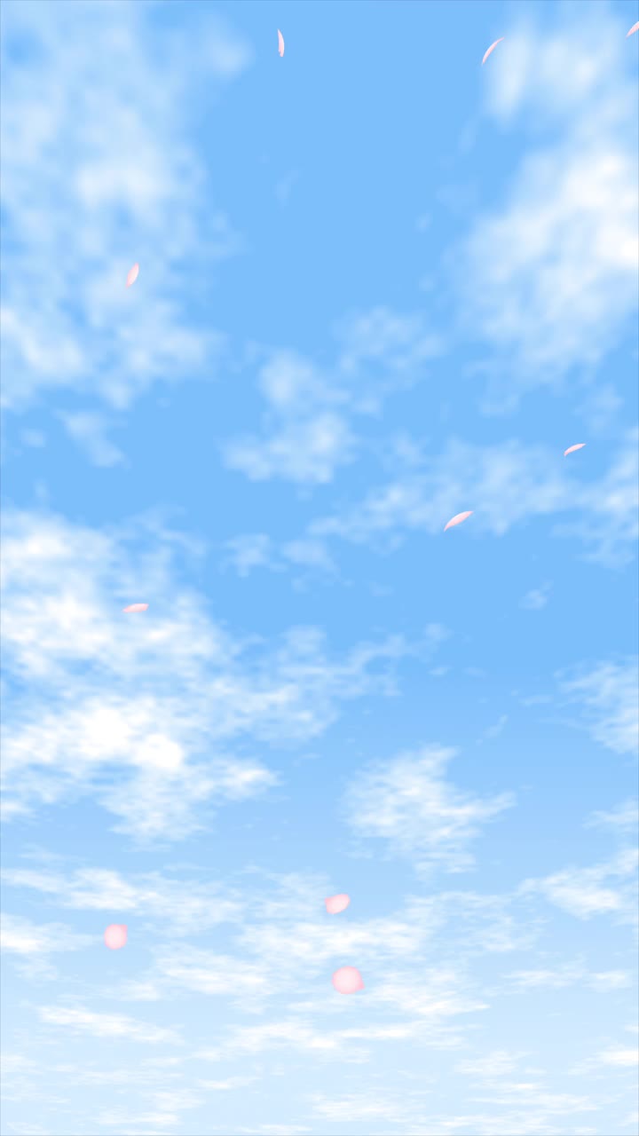 4k循环动画垂直视频素材的三维樱花花瓣飘落在蓝天与云。视频下载