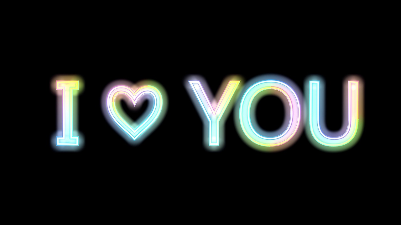 3D动画彩色霓虹灯刻字-我爱你。关系、善良和情人节的概念。视频素材