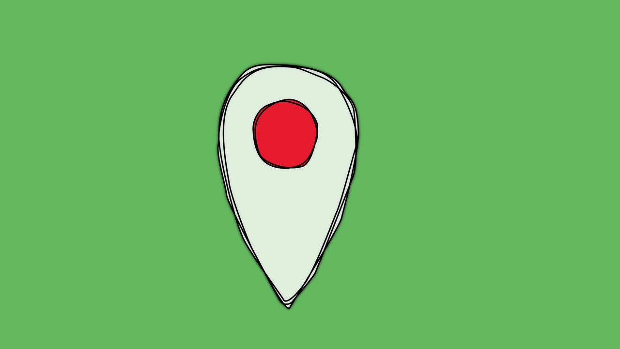 位置地图地理销卡通动画在绿色背景。4K视频插图。视频素材