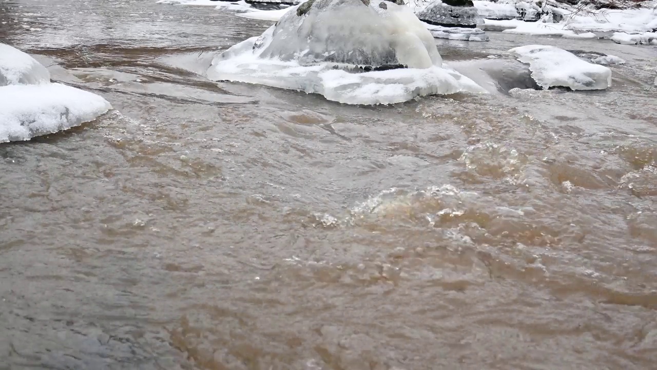 春天融水在河里流动视频素材