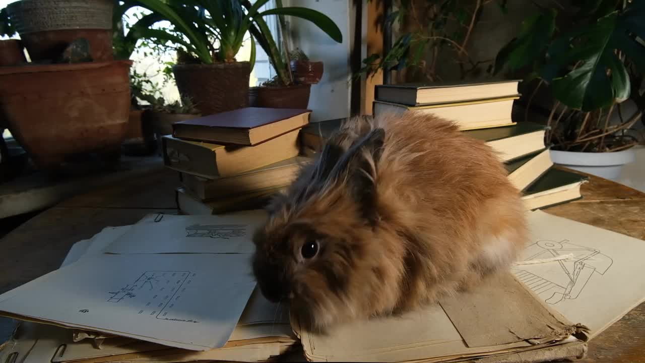 兔子和旧书。视频下载