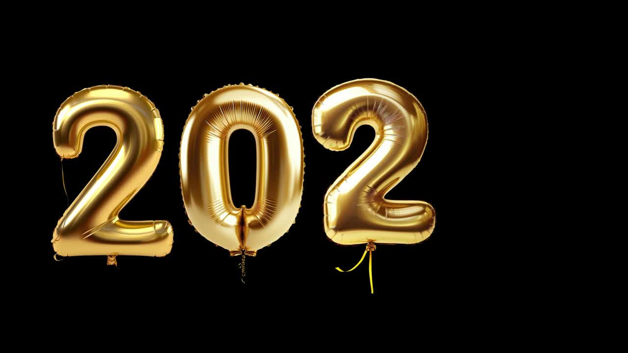 金色气球编号2024，黑色背景，动画，运动循环，视频片段，运动图形。视频下载