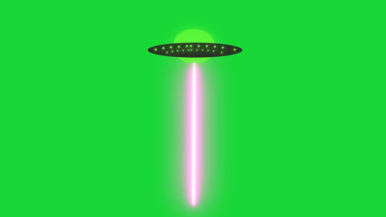 不明飞行物飞行与光线在绿色屏幕背景。绿色背景的Ufo的2d卡通动画。Allian科学概念背景视频素材