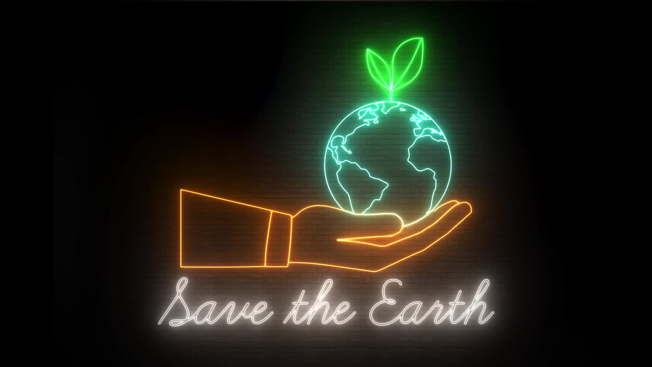 拯救地球霓虹灯标志。视频下载