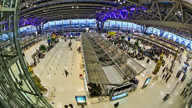 机场旅客时间流逝曼谷鱼眼视频素材