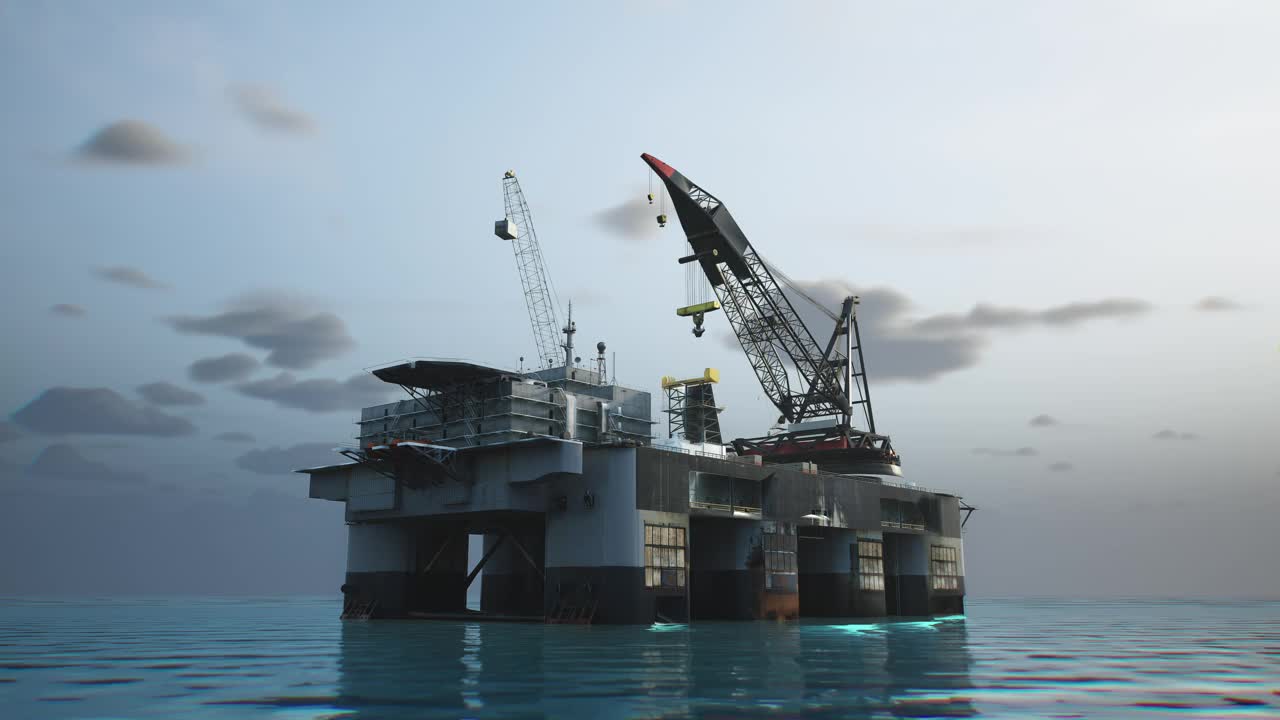 海洋工业油气生产石油管道。海上石油平台白天近距离工作的航拍照片视频下载