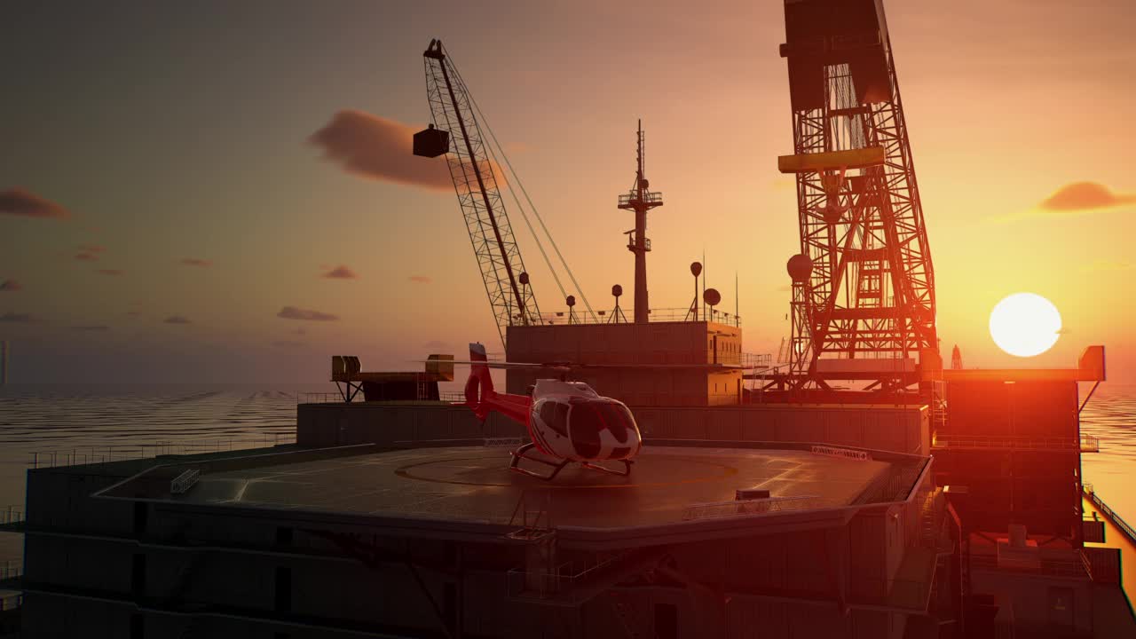 海洋工业油气生产石油管道。海上石油平台白天近距离工作的航拍照片视频下载