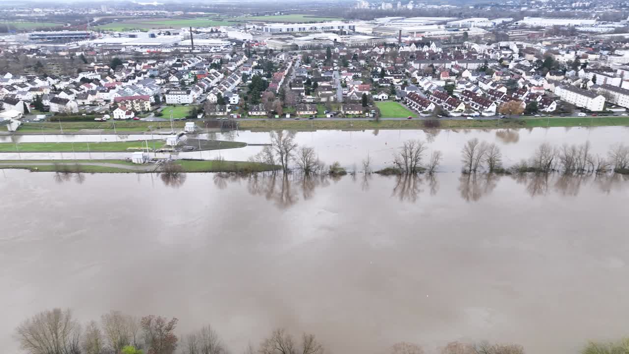 洪水-德国美因河-科斯海姆水闸视频下载
