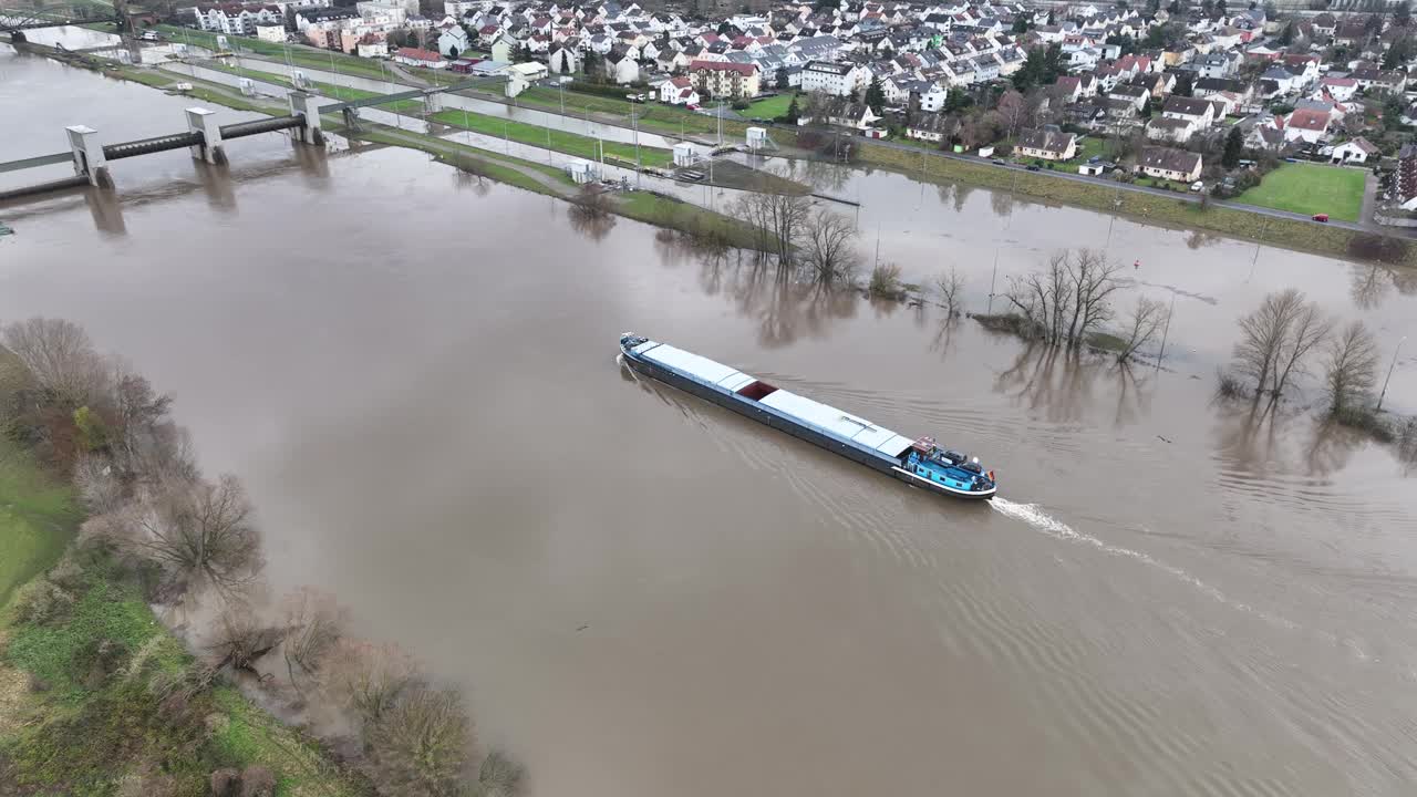 洪水-德国美因河-科斯海姆水闸视频下载