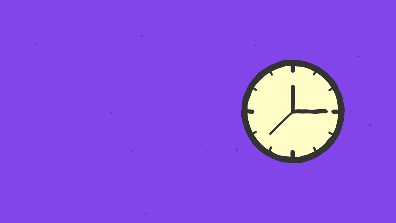 时钟与旋转的手在紫色的背景视频下载