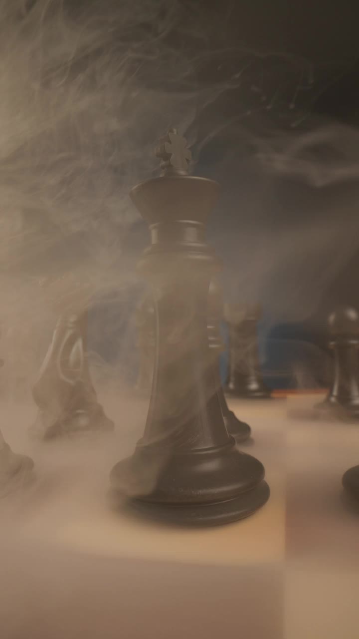 胜利和领导的概念，用硝烟弥漫的战场，棋盘上的棋子来说明视频下载