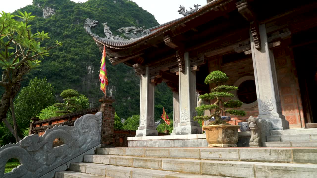 在庄安寺的越南宗教五色旗视频素材