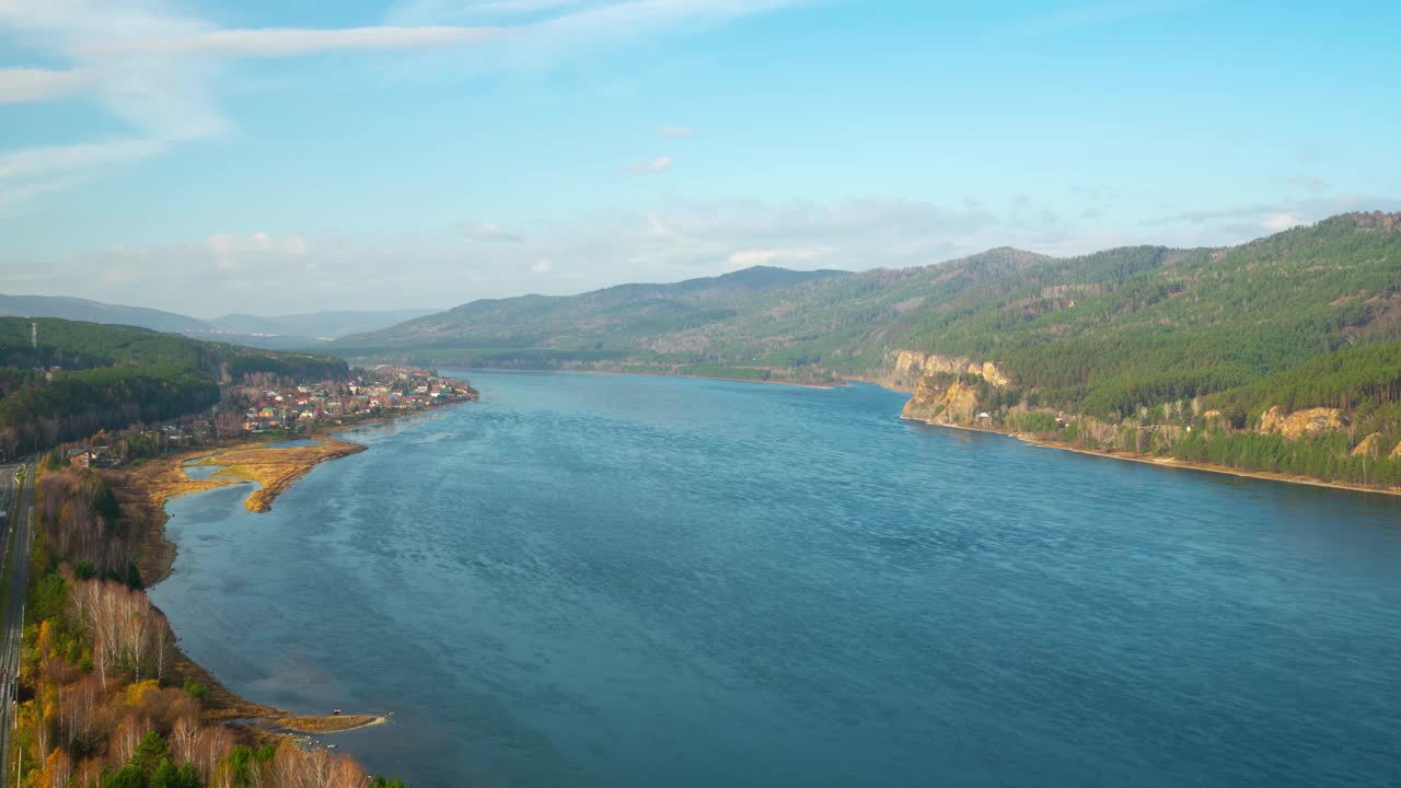 从Sliznevo观景台上欣赏叶尼塞河的著名景色，时间流逝视频下载