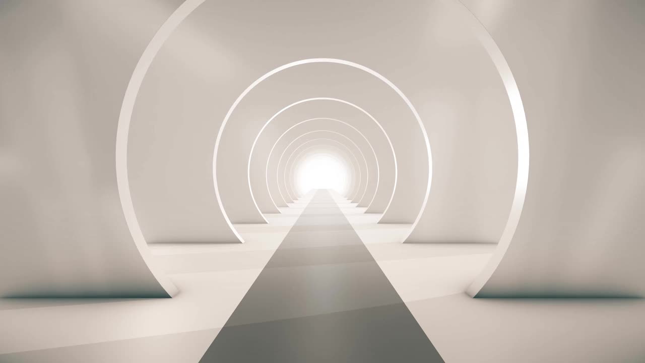 未来隧道(Loopable)照明走廊的概念，室内设计，宇宙飞船，抽象，科学，技术，科学，建筑，工业，红地毯，闪亮，室内，车站，干净，想象视频下载