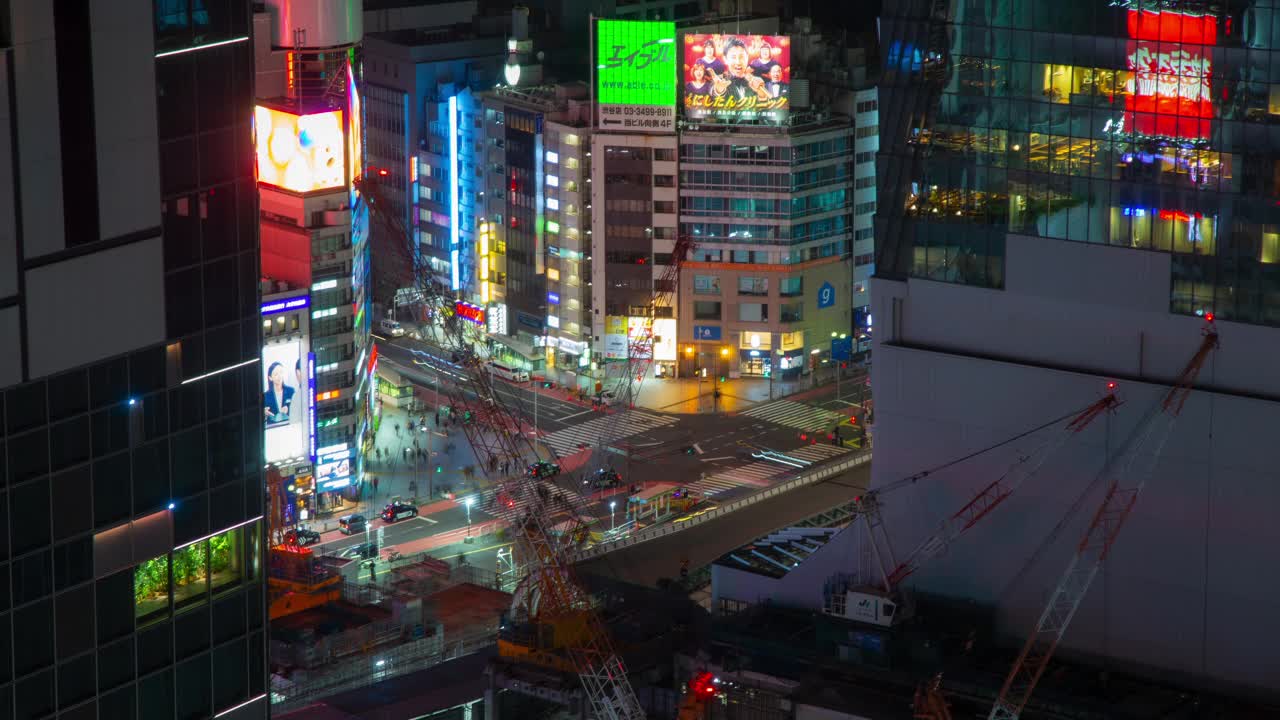 涩谷仓促穿越夜间延时交通路口日本东京视频下载