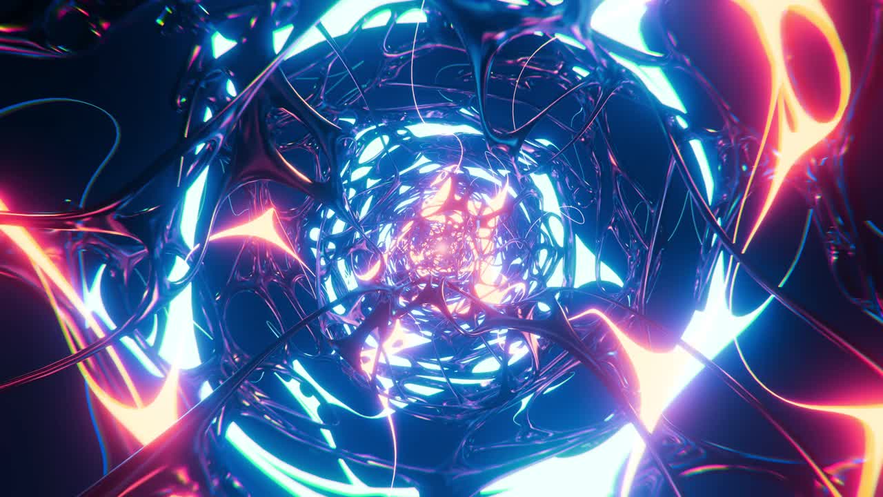 霓虹灯抽象背景。未来的科幻隧道。循环动画视频下载