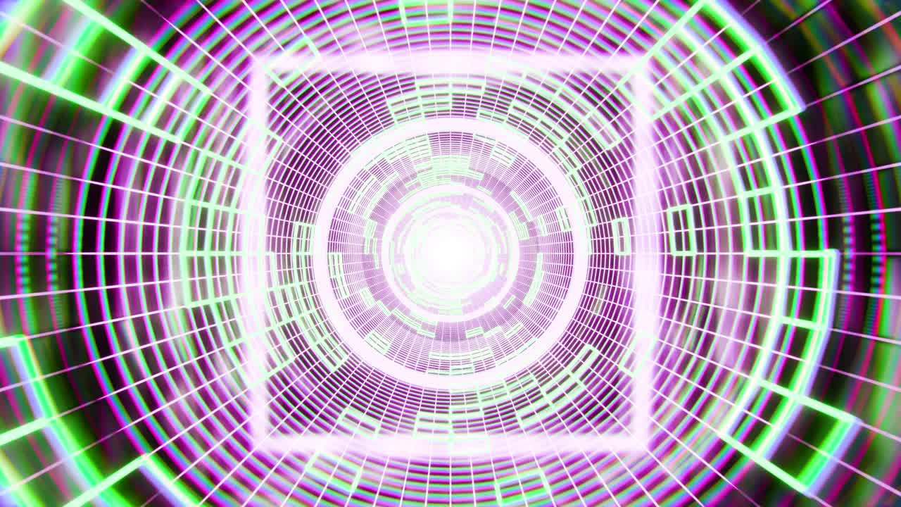 抽象背景与发光的霓虹灯隧道。3D无缝循环动画视频下载