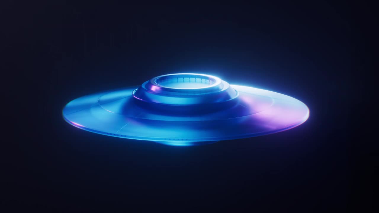 循环动画UFO与黑暗霓虹灯效果，3d渲染。视频素材