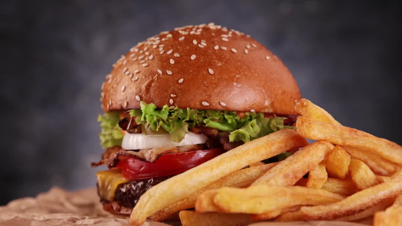 美味的自制汉堡旋转视频下载