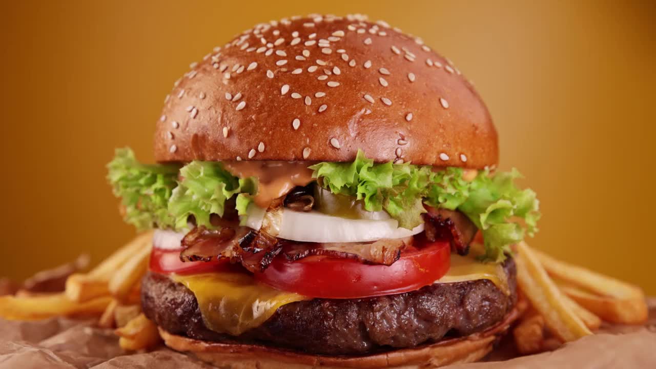 美味的自制汉堡旋转视频下载