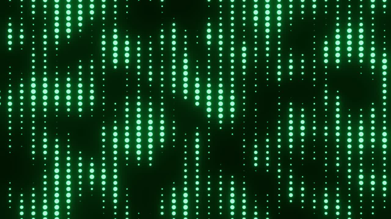 抽象的像素点闪烁的绿色灯光在黑暗的背景，循环视频下载
