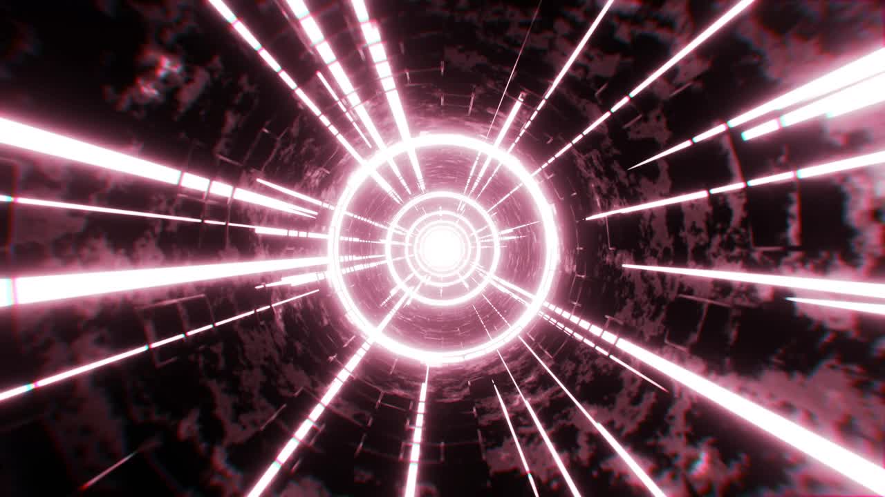 科幻圆形隧道与粉红色的圆形灯和线。未来的技术视频素材