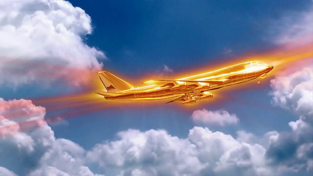 云朵时光流逝，金色飞机翱翔视频下载