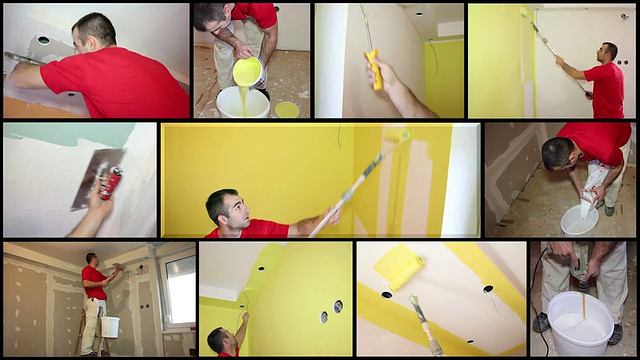 油漆承包商在工作-室内装饰视频下载