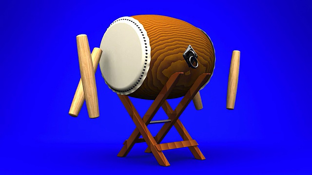 可循环亚洲鼓和棍棒在蓝色背景视频素材