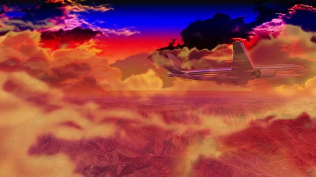 在多云的日落时飞过山脉的飞机视频下载