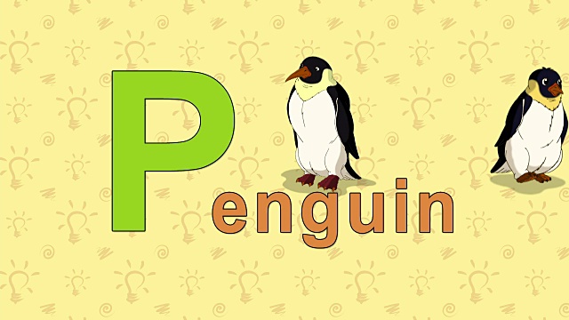 企鹅。英文动物园字母表-字母P视频素材