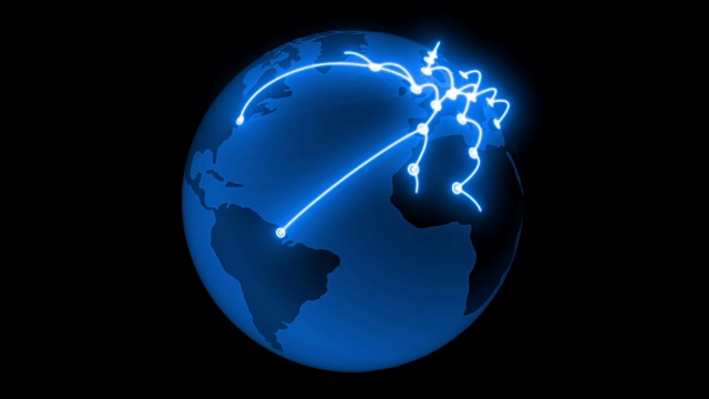 全球网络蓝色在地球上成长。技术概念3d动画。孤立在黑色背景。HD 1080。视频下载