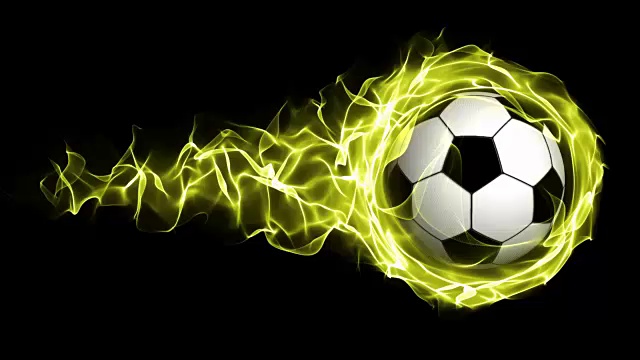 黄色火焰中的足球抽象粒子环，环，4k视频素材