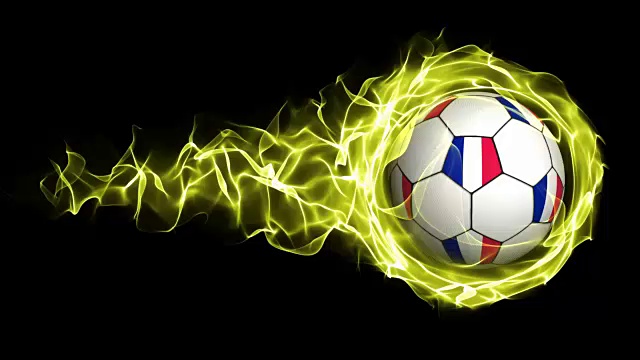 法国国旗足球在黄色火焰抽象粒子环，环视频素材