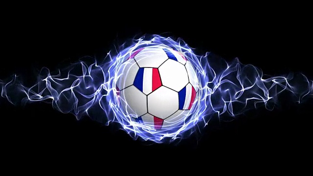 法国国旗足球在蓝色抽象粒子环，环视频素材
