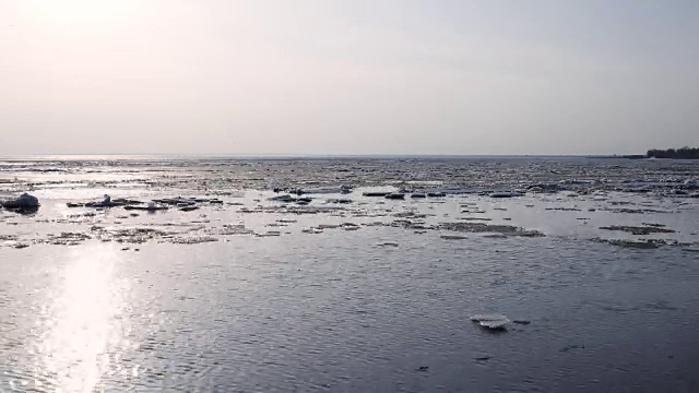 冰在河上漂流。春天，河面上浮冰视频下载