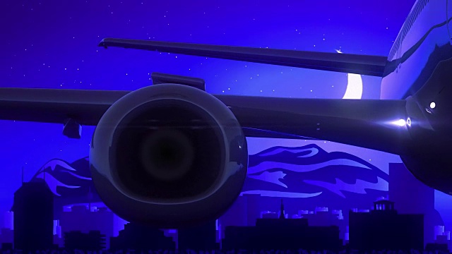 美国加州弗雷斯诺美国飞机起飞月夜蓝色天际线旅行视频下载
