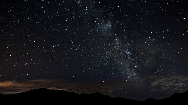 星星在夜空中移动，越过山脉。银河系天文学视频素材