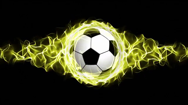黄色火焰中的足球抽象粒子环，动画，渲染，背景，循环视频素材