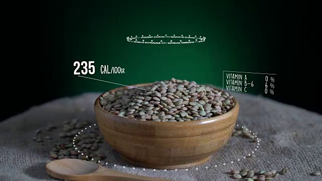 绿扁豆含有维生素、微量元素和矿物质的信息图。能量，卡路里和成分视频素材