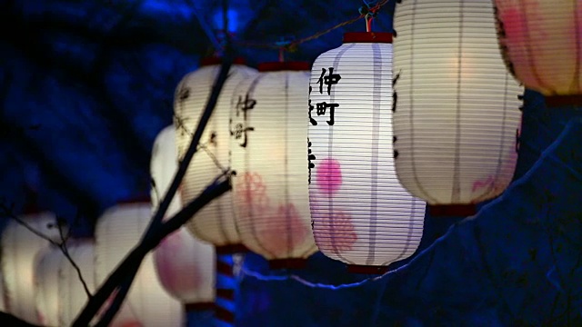 日本东京樱花节的灯笼。视频购买