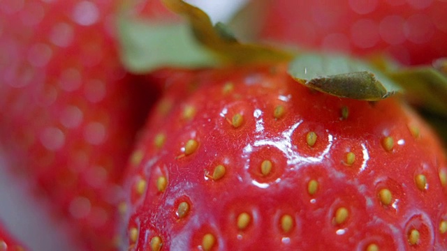 草莓在微距拍摄与缓慢移动的相机视频下载